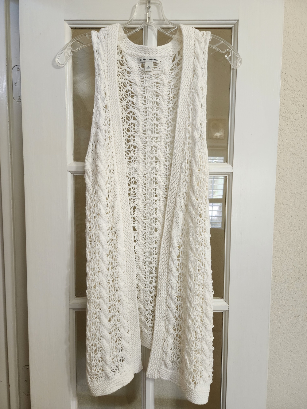 Banana Republic Ivory Chunky Cable Knit Open Front Long Vest Size S